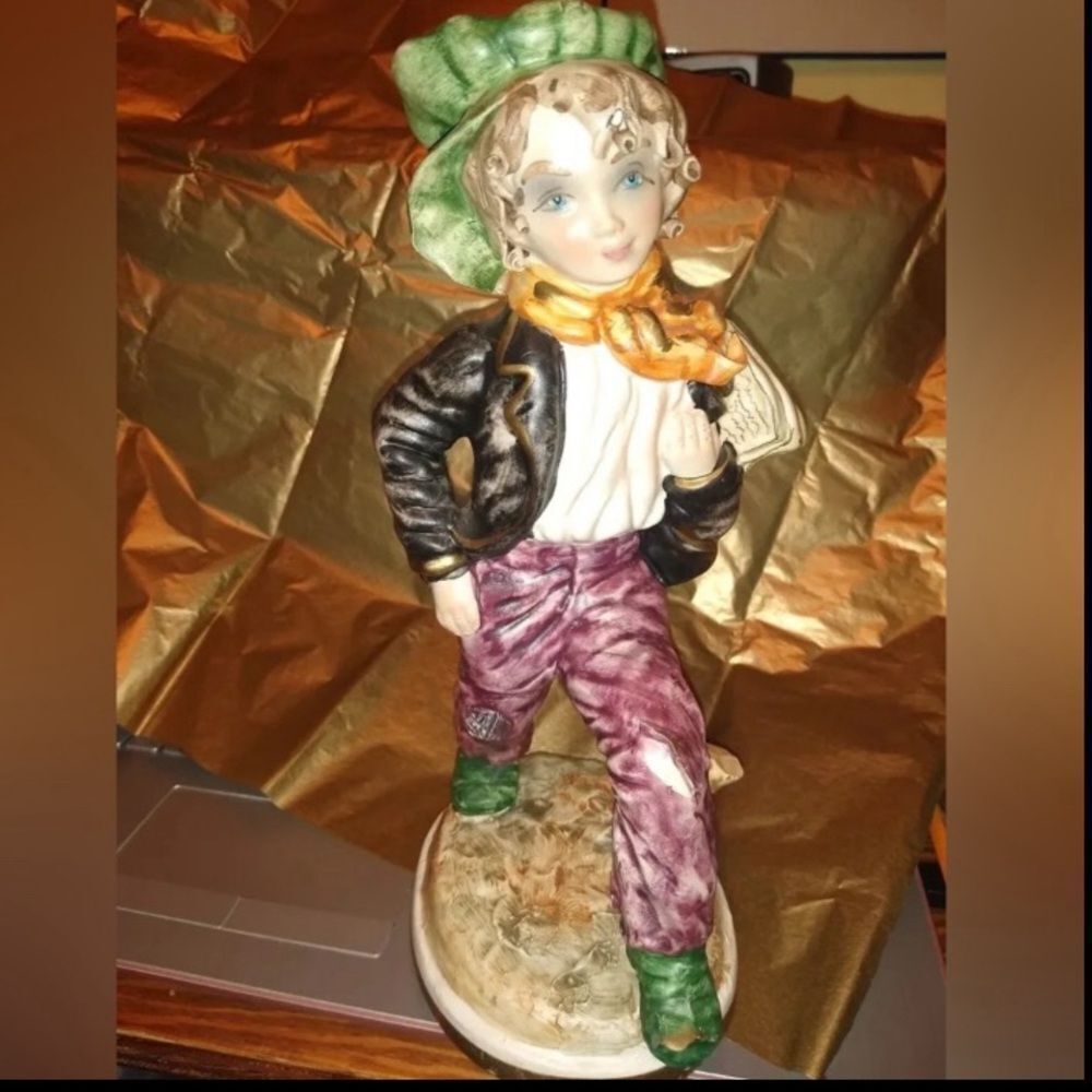 Vintage Colorful Porcelain Figurine with Green Hat